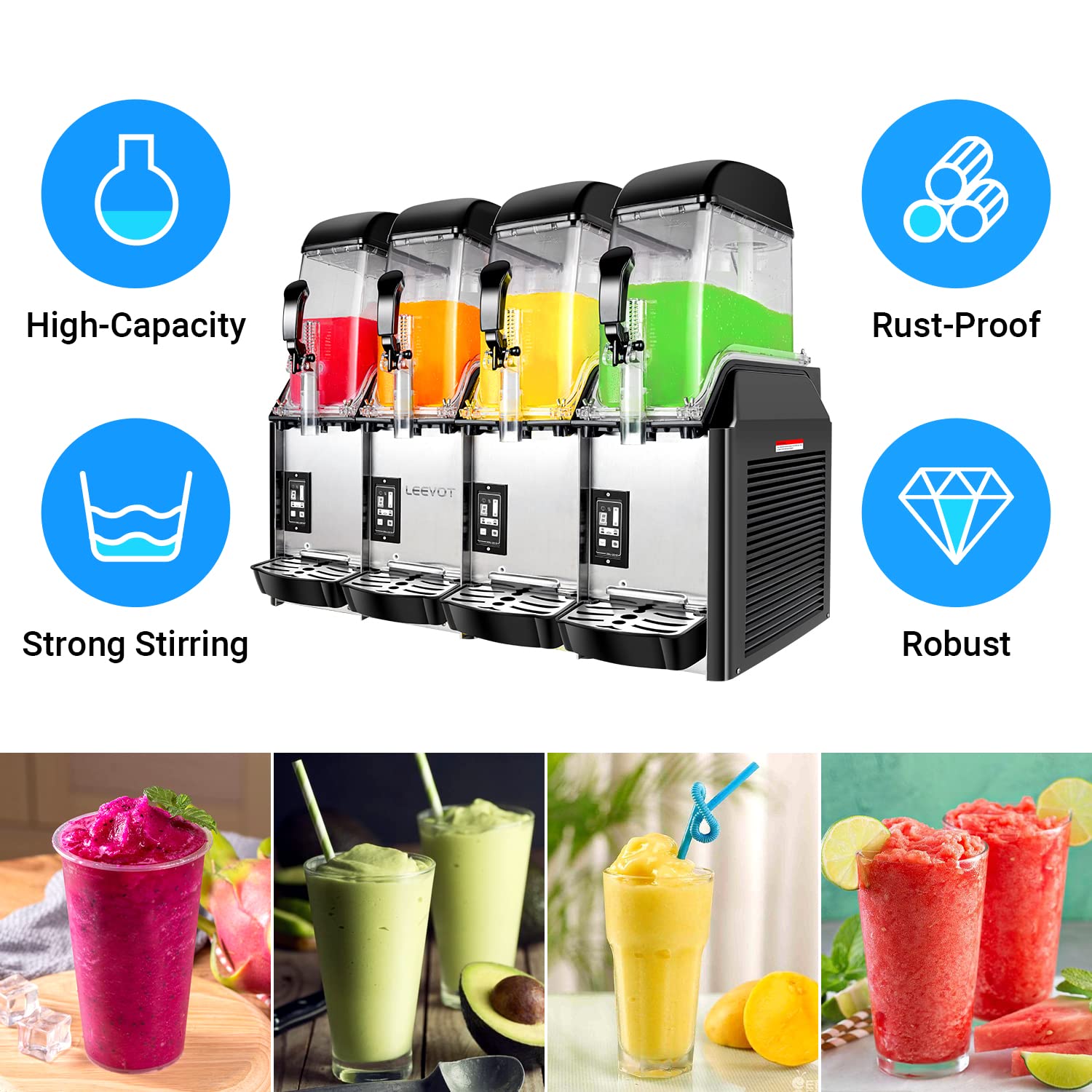 Slushy Machine,15L x2 Double Tanks Comercial Margarita &Slushie Machine,120+ Cups 1000W 110V Electric Large Daiquiri Machine with Self-cleaning Mode,for Home Party Restaurants Cafe Bars