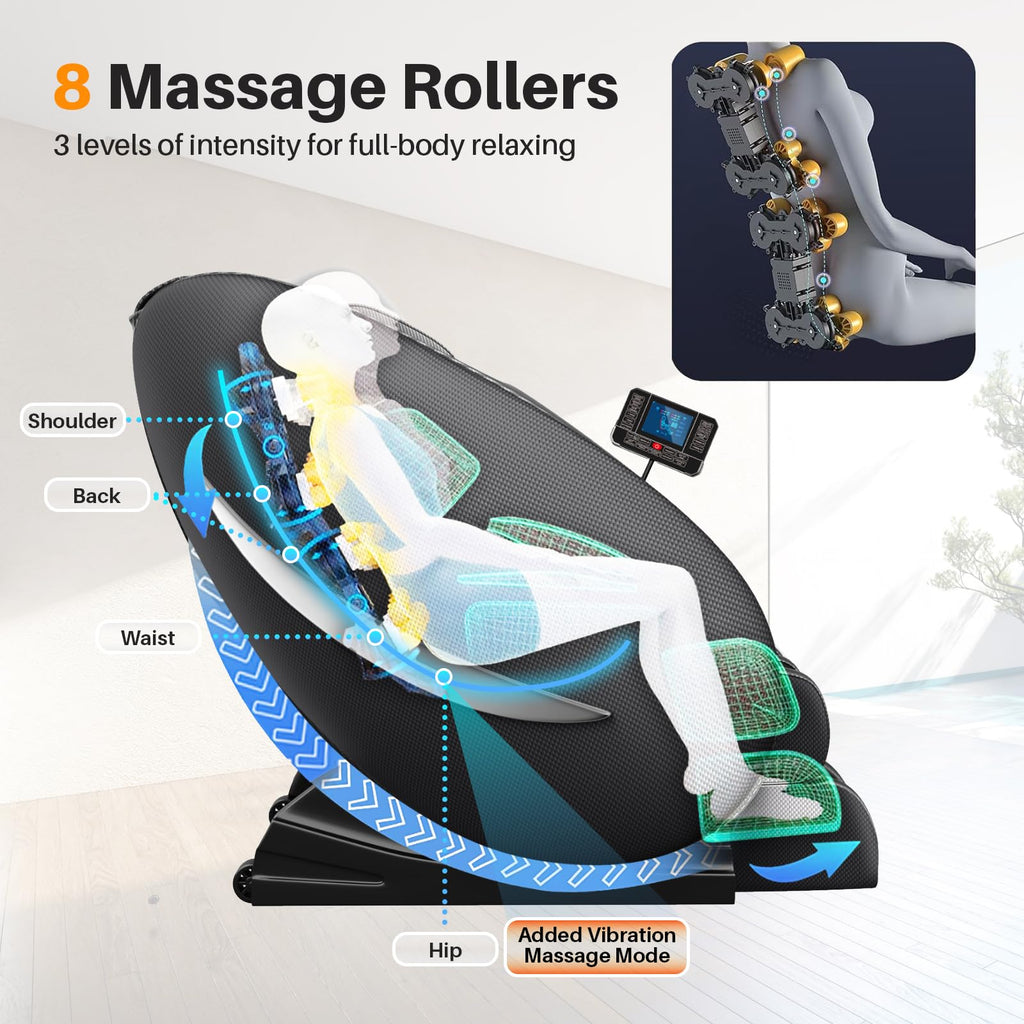 2026 Massage Chair Full Body, Zero Gravity Massage Chair with Auto Modes, Airbag Massage, 6 Fix Point Rollers, Foot Massage, Heating, Touch Screen Controller, Home Massage Chairs
