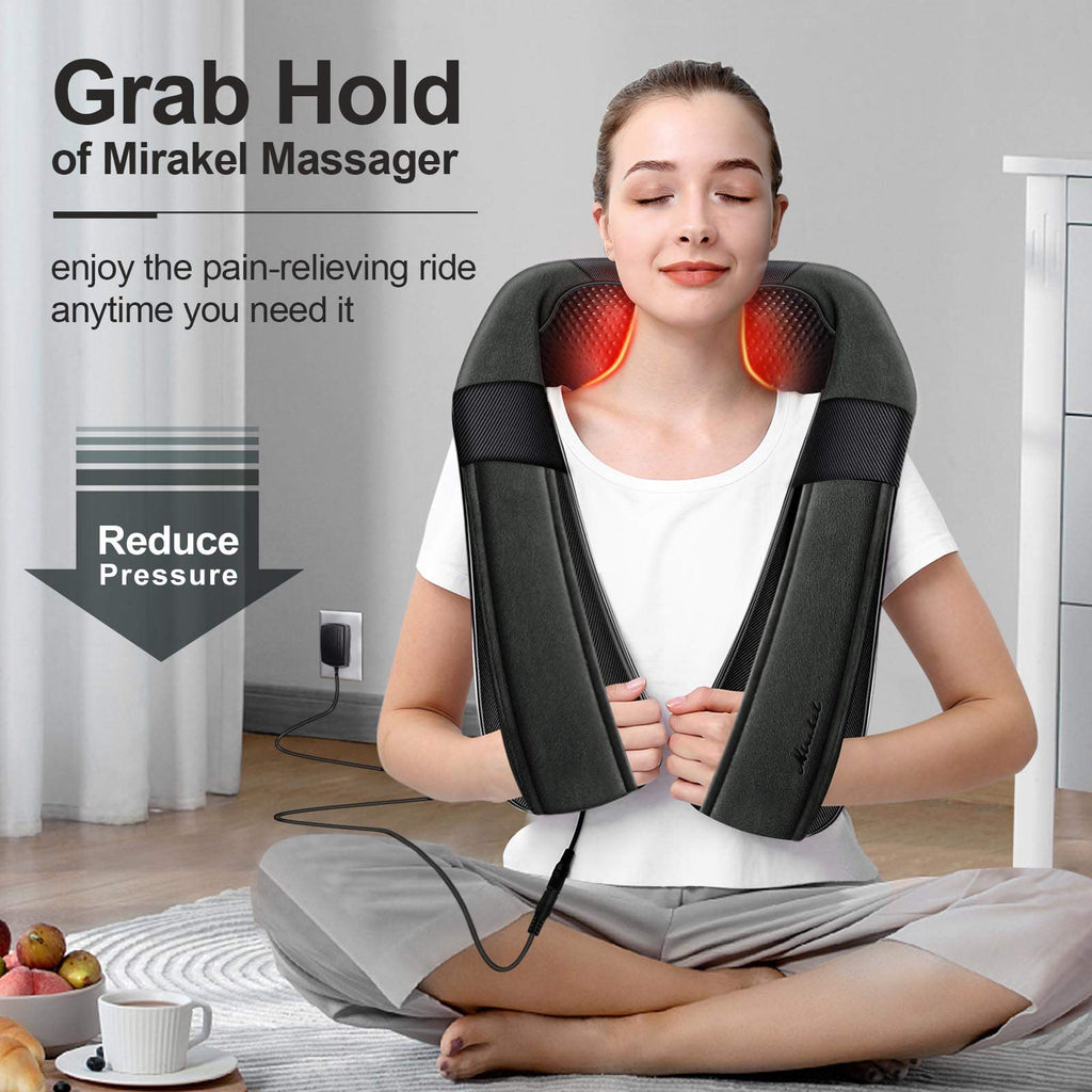 Mirakel Fathers Day Dad Gifts for Husband Men, Neck Massager for Pain Relief Deep Tissue, Electric Shiatsu Shoulder & Back Massager with Heat, Mothers Day Gifts for Mom Wife Women Her (NOT Cordless)