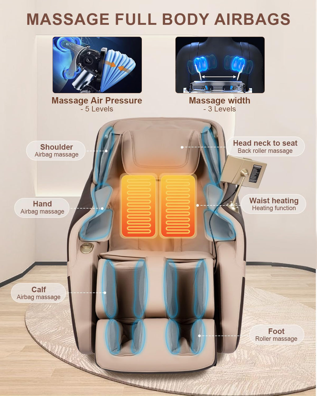 RELX 2026 Massage Chair Full Body, Zero Gravity Airbag Shiatsu Massage Chair with SL-Track, Heating, AI Control, Body Scan, 13 Modes, Foot Rollers, and Deep Yoga Stretch (Beige)