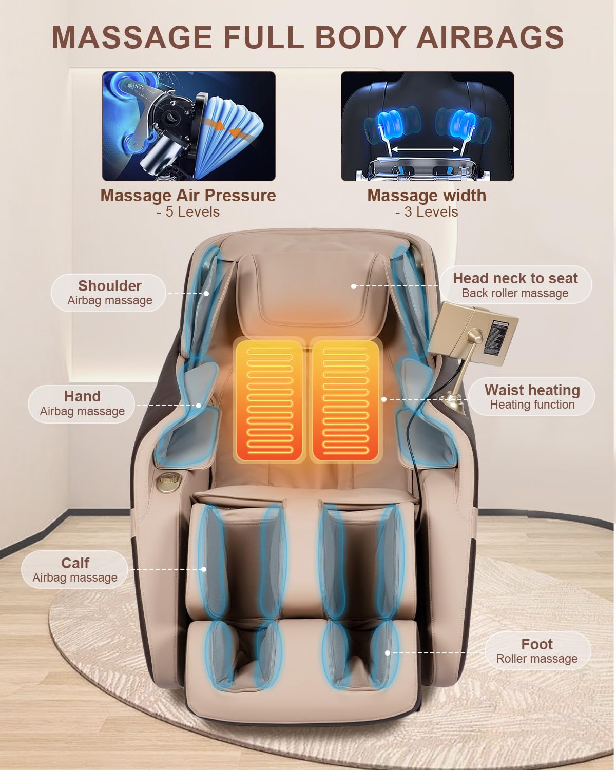 RELX 2026 Massage Chair Full Body, Zero Gravity Airbag Shiatsu Massage Chair with SL-Track, Heating, AI Control, Body Scan, 13 Modes, Foot Rollers, and Deep Yoga Stretch (Beige)