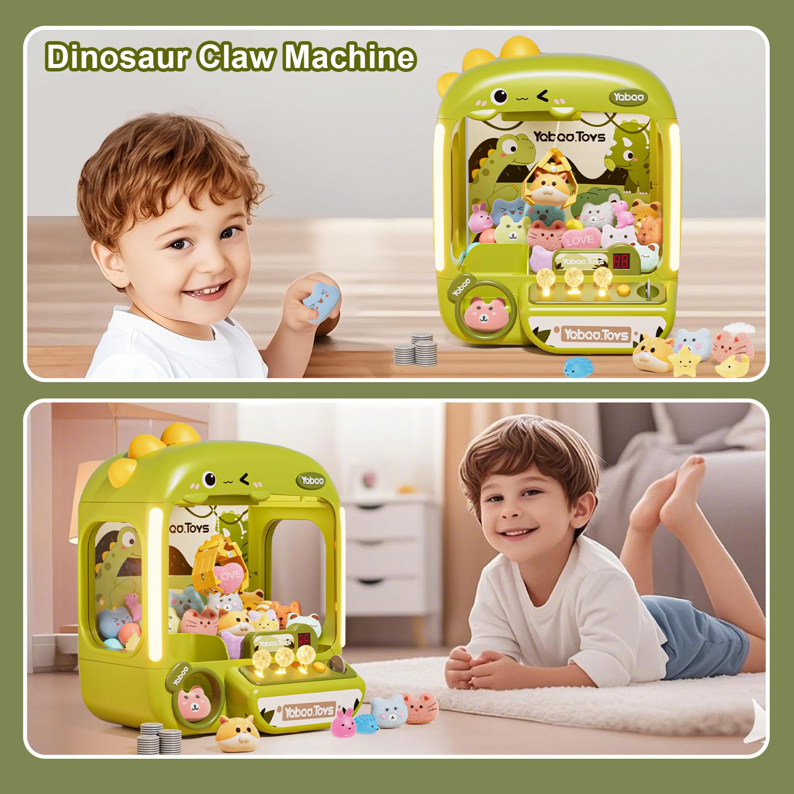 64 PCS Large Claw Machine for Kids Dinosaur,Vending Machine Toys for Boys 5 6 7 8 Year Old,Candy and Prize Electronic Dispenser Game Ages 5-7 6-8,Birthday Gift for 3 4 5 6 Year Old Boy Girl