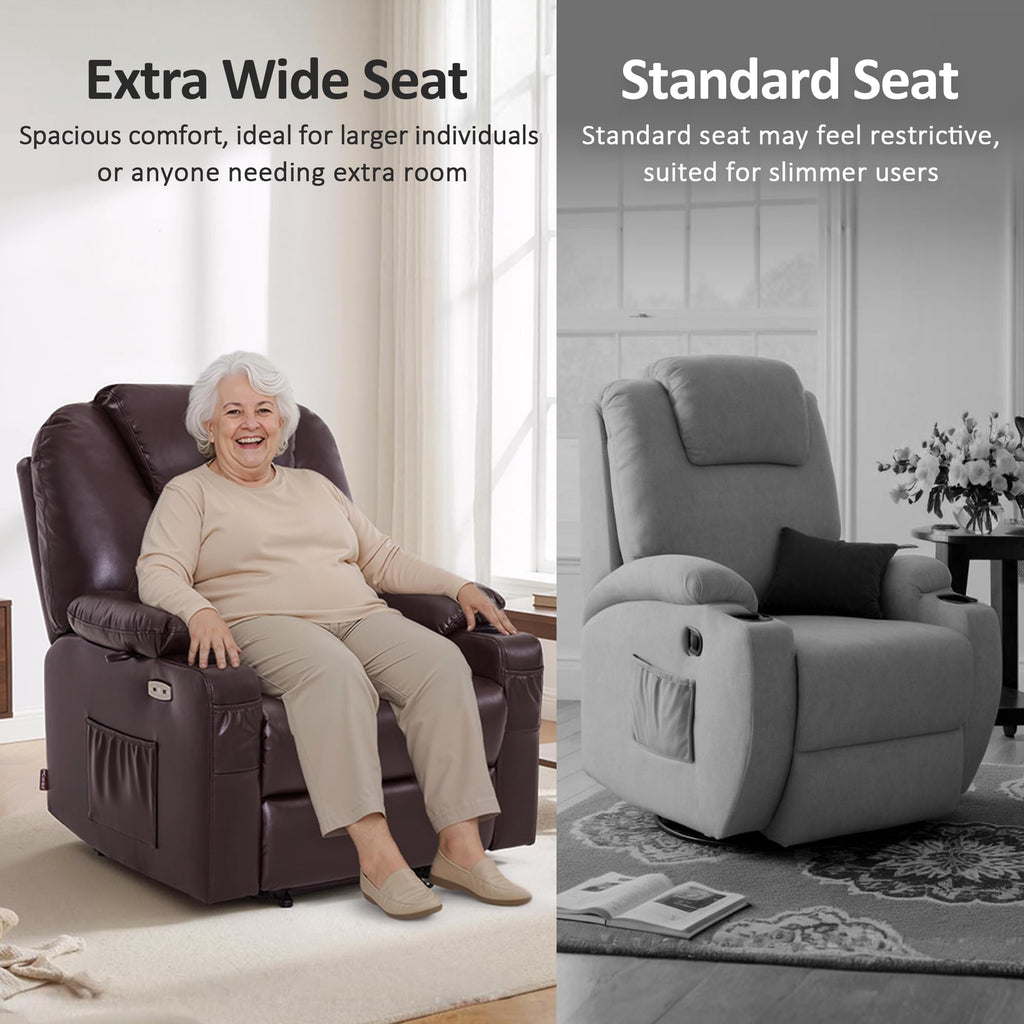MCombo Electric Power Lift Recliner Chair Sofa with Massage and Heat for Elderly, 3 Positions, 2 Side Pockets, and Cup Holders, USB Ports, Faux Leather 7040 (Grey, Medium)