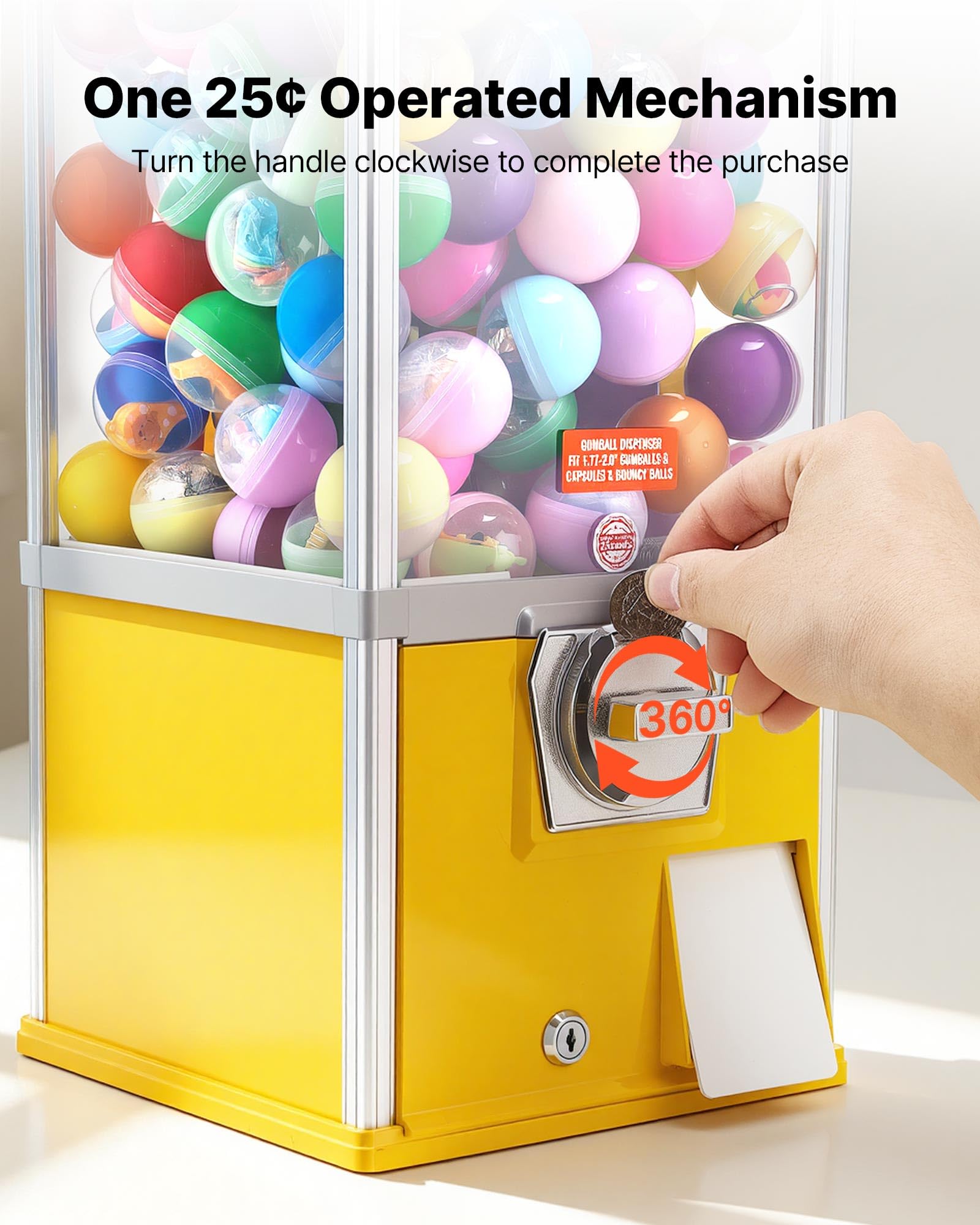 VEVOR Gumball Machine for Kids, 25" Height Home Vending Machine, PS Bouncy Balls Dispenser, Hold 230 Capsule Toys, Rectangle Bubble Gum Machine for Game Stores, Coin Operated Gumball Bank, Red