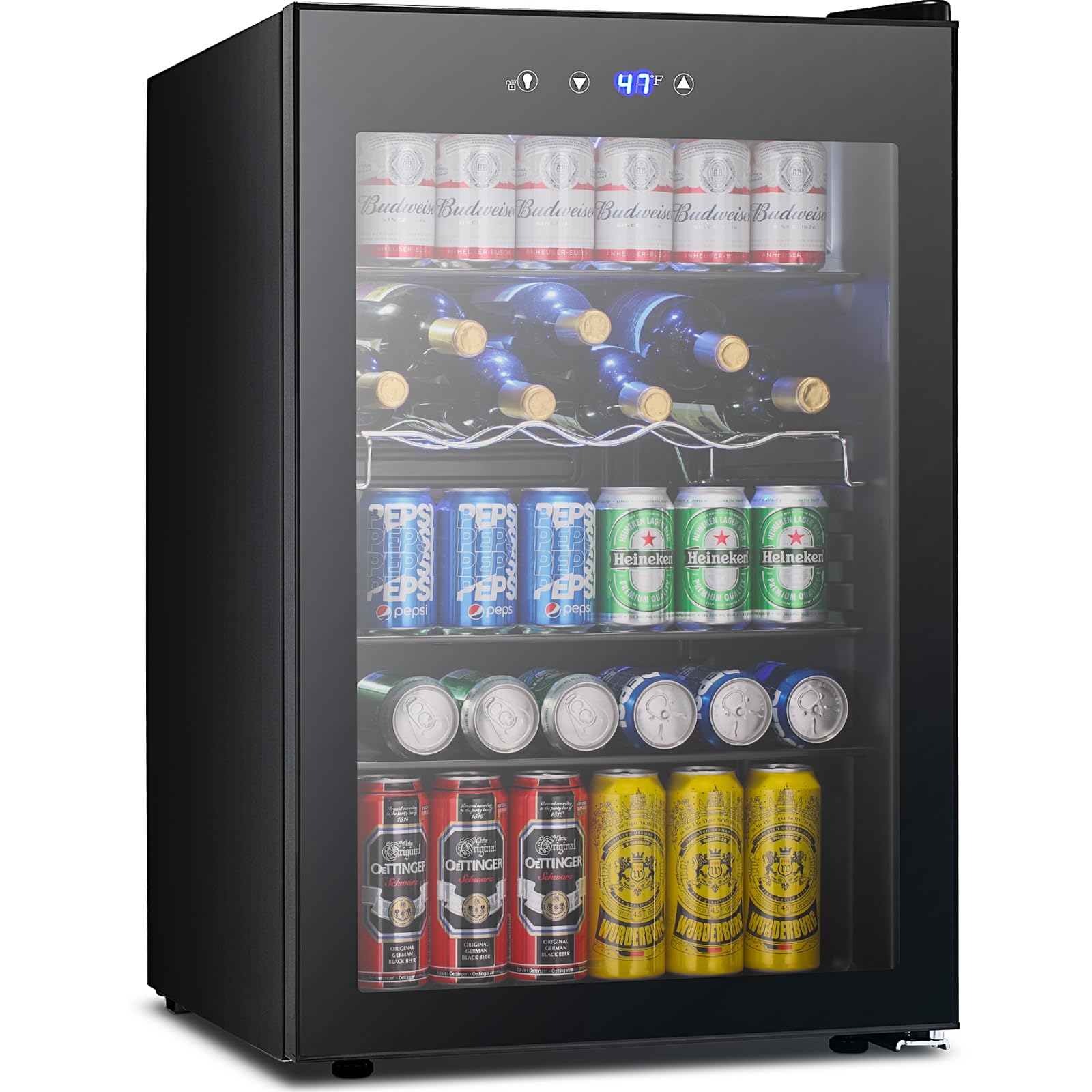 Electactic 50 Cans Beverage Refrigerator Cooler, 1.3 Cu.ft Mini Fridge Countertop Drink Cooler with Glass Door for Beer, Soda,Wine, Adjustable Digital Temperature Control for Home Dorm Bar, Black