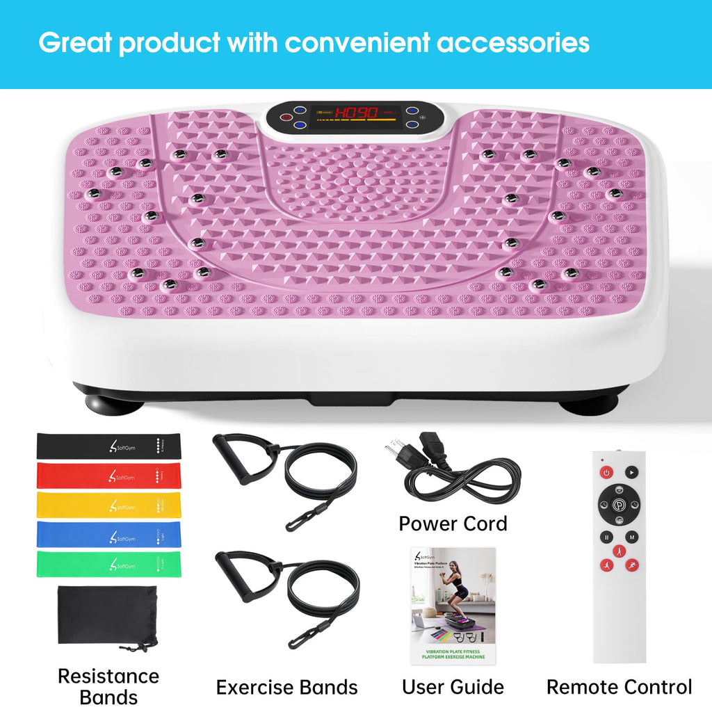 SoftGym Waver Vibration Plate Exercise Machine for Lymphatic Drainage Weight Loss,120 Speed Levels Vibrating Platform with Resistance Bands,Full-Body Workout Equipment for Muscle Toning
