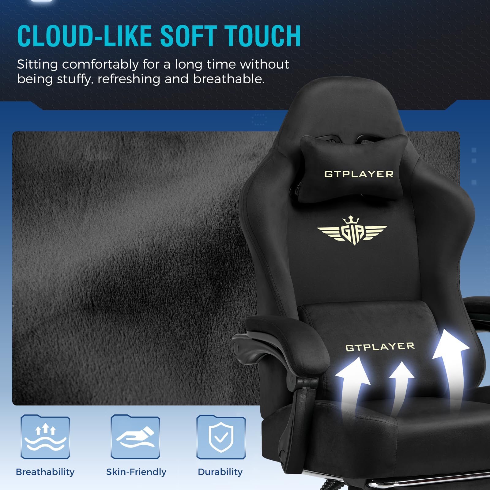 GTPLAYER Gaming Chair with Pocket Spring Cushion, Big and Tall Gamings Chairs 350LBS High Back Computer Chair with Footrest for Adults Lumbar Support Swivel Game Chair for Office,Leather Black-Massage
