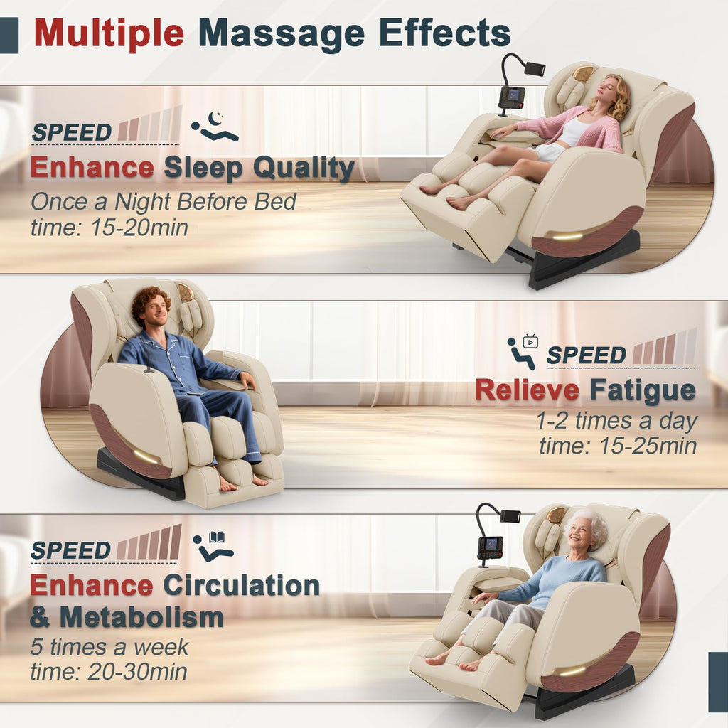 2026 Massage Chair, Massage Chairs Full Body and Recliner with 14 Fixed Points, Zero Gravity, Wood Grain Leather, Foot Massage, Airbags, Lumbar Heating, Bluetooth and Control Screen