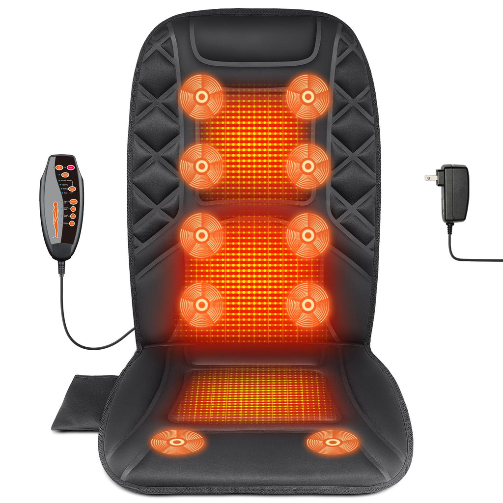 CARSHION Back Massager with Heat,Heated Seat Cover Cushion with 5 Vibrating Massage Nodes Chair Pad for Pain Relief Home Office Use