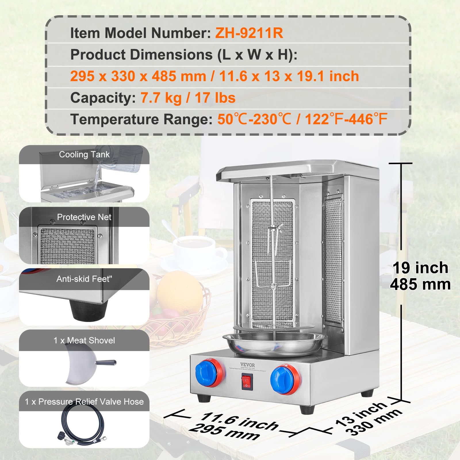 VEVOR Shawarma Grill Machine, Chicken Shawarma Cooker Machine Countertop, Electric Stainless Steel Broiler Gyro Rotisserie Oven Doner Kebab Machine, for Home Restaurant Kitchen Parties