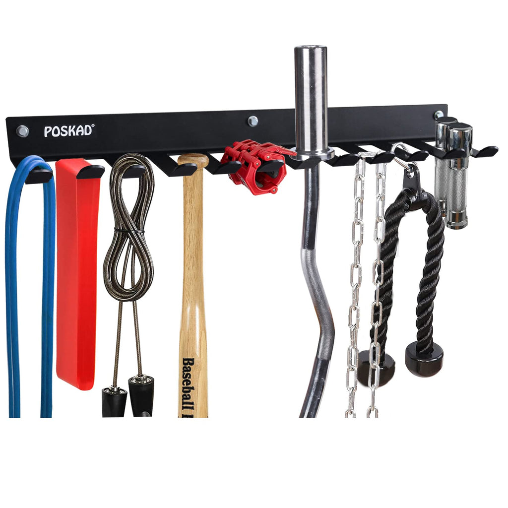 Poskad Multi-Purpose Gym Storage Rack,8 OR 12 Hook Heavy-Duty Steel Gym Organizer Wall Mount Hanger for Home and Pro, Gym Accessory Storage Resistance Bands,Jump Ropes,Lifting Belt,Barbells.