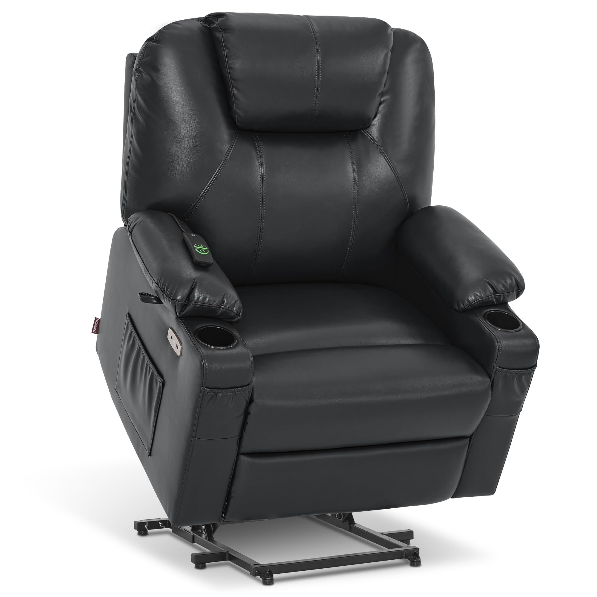 MCombo Electric Power Lift Recliner Chair Sofa with Massage and Heat for Elderly, 3 Positions, 2 Side Pockets, and Cup Holders, USB Ports, Faux Leather 7040 (Grey, Medium)