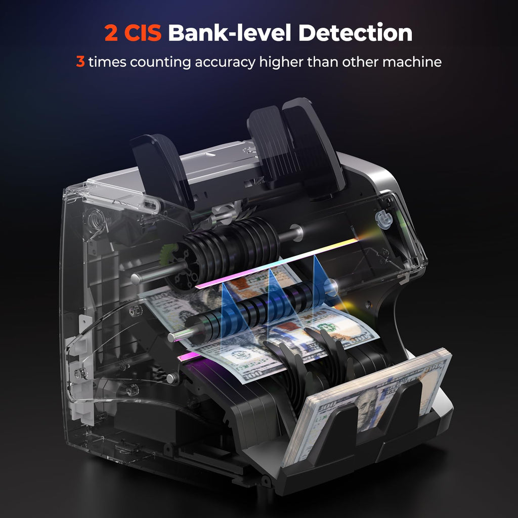 MUNBYN IMC01 Bank Grade Money Counter Machine Mixed Denomination, 2CIS/UV/IR/MG/MT Counterfeit Detection, Serial Number, MUL Currency Cash Counter, Printer Compatible, 2Y Warranty (White)