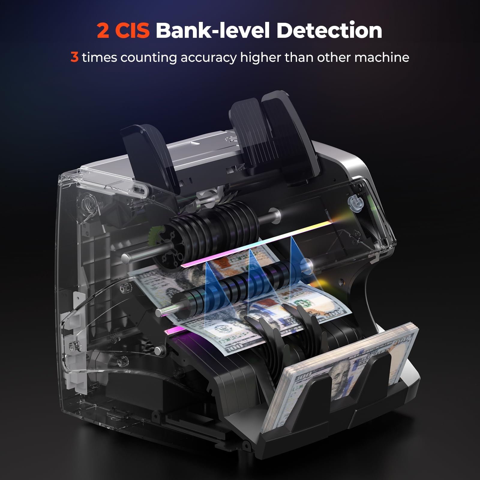 MUNBYN IMC01 Bank Grade Money Counter Machine Mixed Denomination, 2CIS/UV/IR/MG/MT Counterfeit Detection, Serial Number, MUL Currency Cash Counter, Printer Compatible, 2Y Warranty (White)
