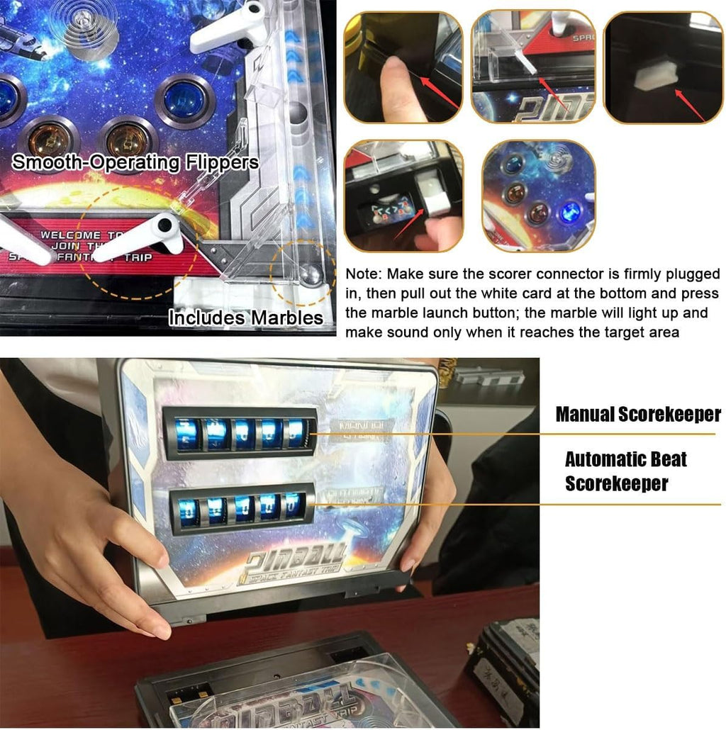 Electronic Tabletop Pinball Game - Retro Arcade Machine with Lights, Sounds and Scoreboard, Desktop Ball Shooting Toy, for Family Kids