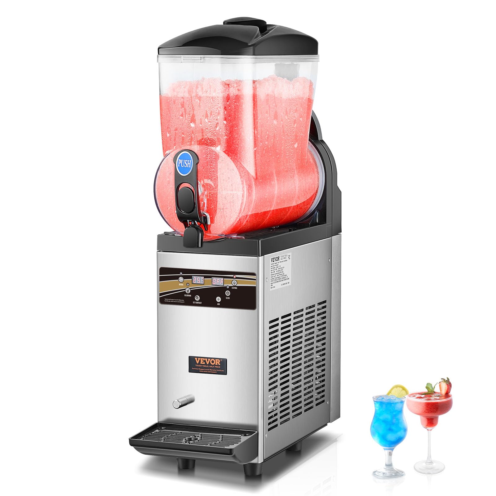 VEVOR Slushie Machine, 15L Single Tank Commercial Margarita Machine, 60 Cups Stainless Steel Margarita Smoothie Frozen Drink Machine, Slushy Machine for Home Party Restaurants Cafe Bars