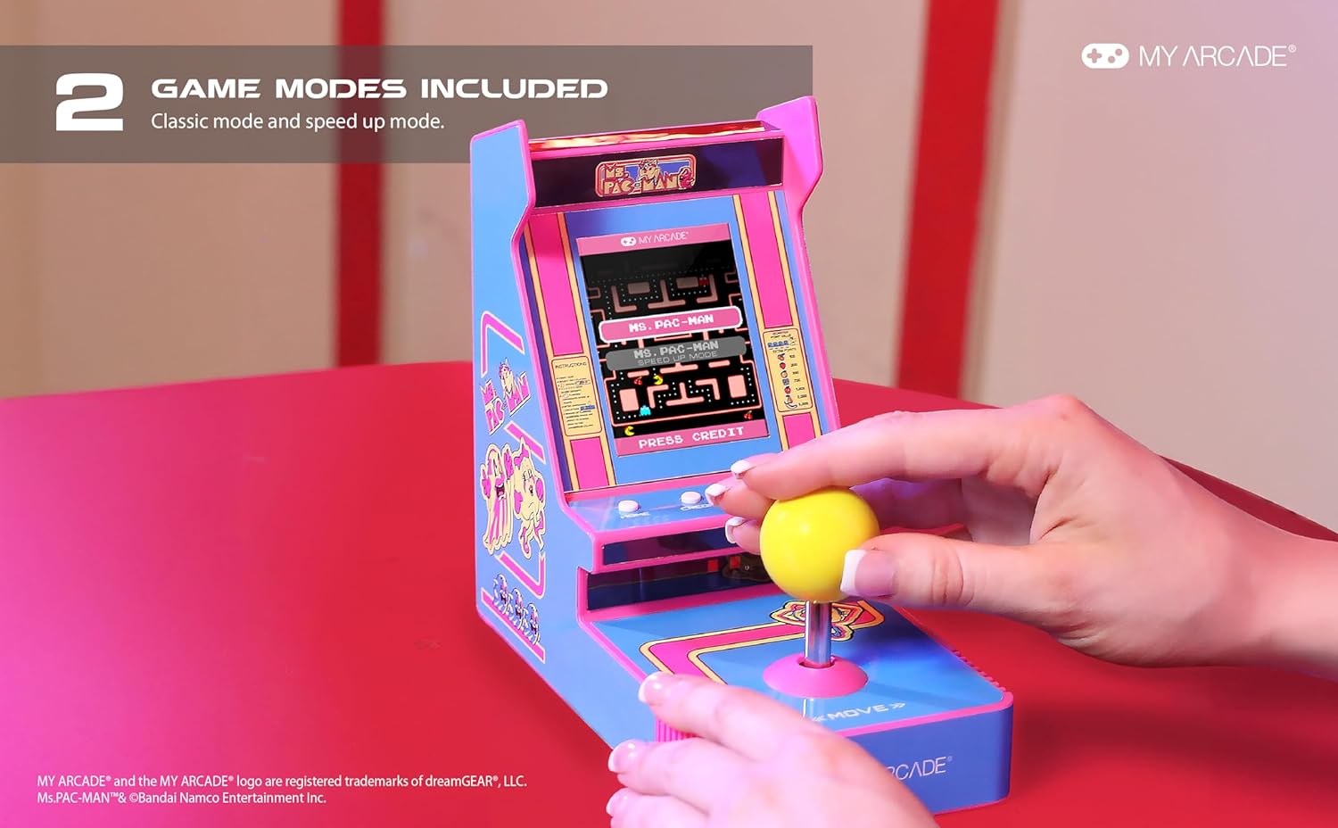 My Arcade Ms. Pac-Man Joystick Player: Arcade Classics, Retro Games, Mini Video Game Console, 2 Game Modes, Birthday Gifts