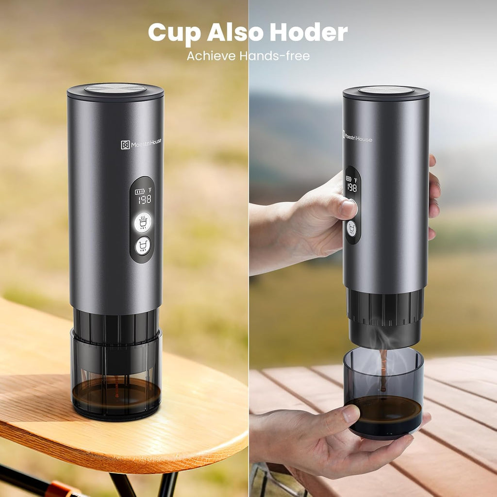 Maestri House 150W Espresso Maker with 2-3 Min Fast Self-Heating, Portable Travel Espresso Coffee Machine with Bag, Small Tea Cup Also Holder for NS Capsule & Ground Coffee for Car Camping, RV, Hiking