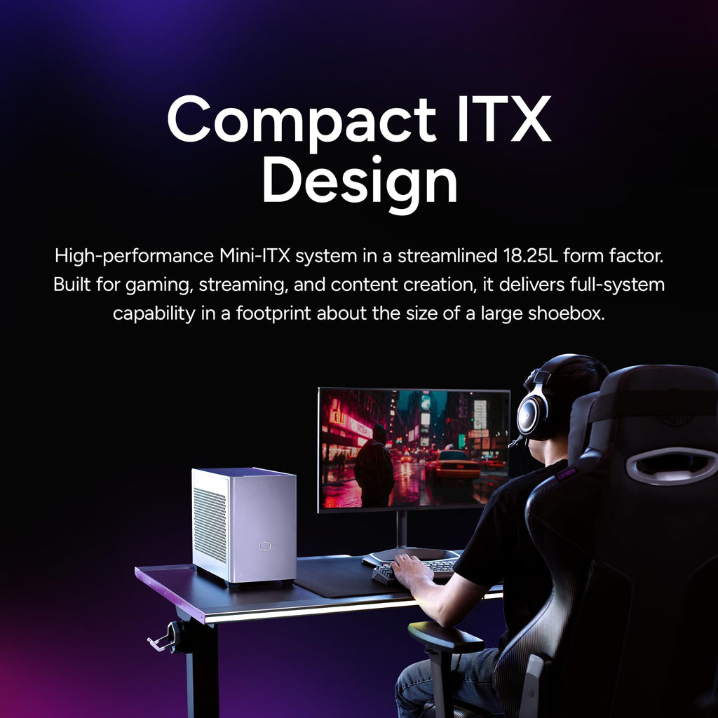 Cooler Master NR2 Pro Gaming PC – AMD RYZEN 7 7800X3D, NVIDIA GeForce RTX 5070 12GB, 32GB DDR5 6000MHz, 2TB Gen4 M.2, Windows 11, V850 SFX Gold PSU, Compact Mini ITX Desktop PC