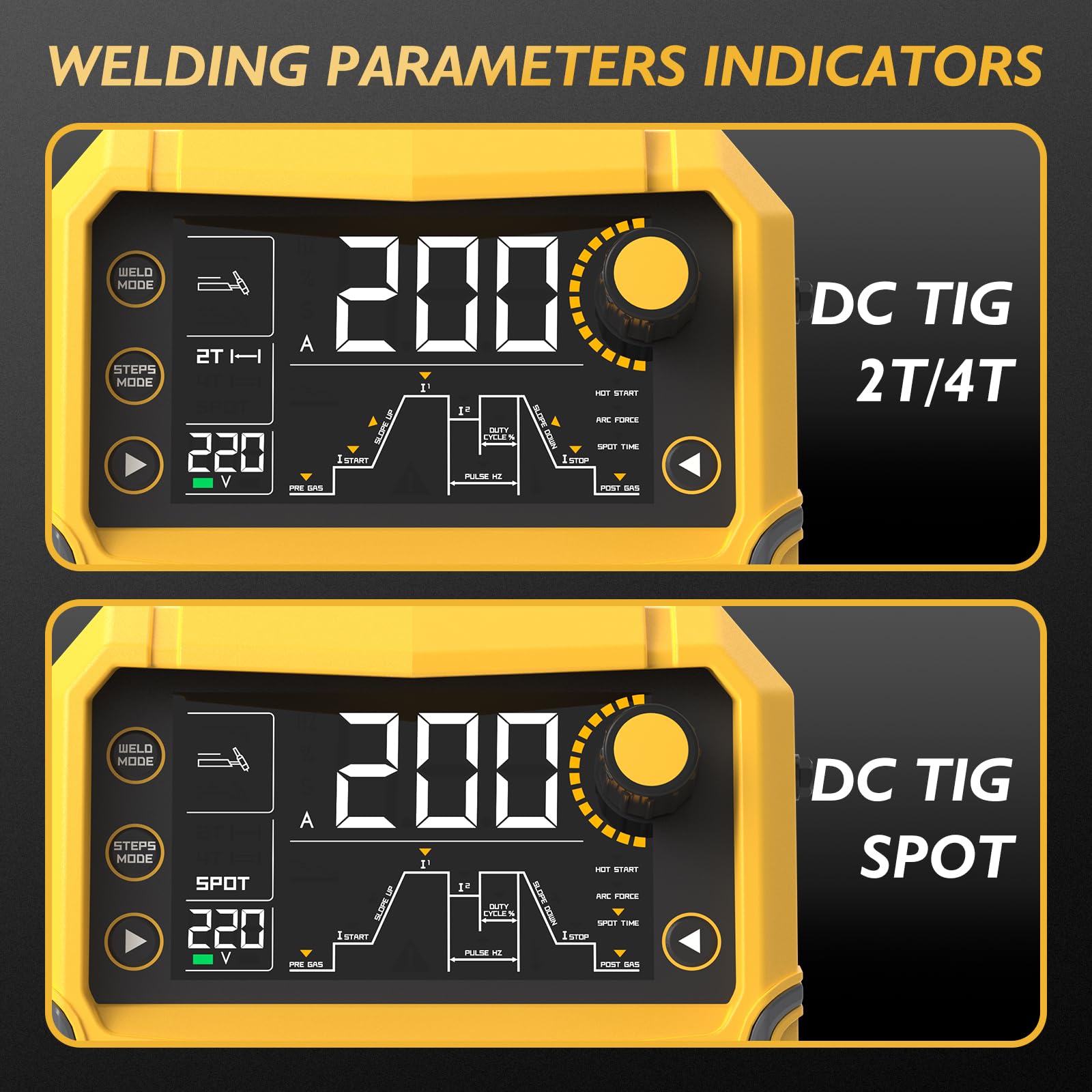TOOLIOM 220A Cold TIG Welder with DC Pulse, 7 In 1 Cold Spot Lift TIG/Stick Welder with IGBT Inverter, 110&220V Welding Machine with Large Digital Display 2T/4T/4T Repeat Mode TIG Welding Equipment