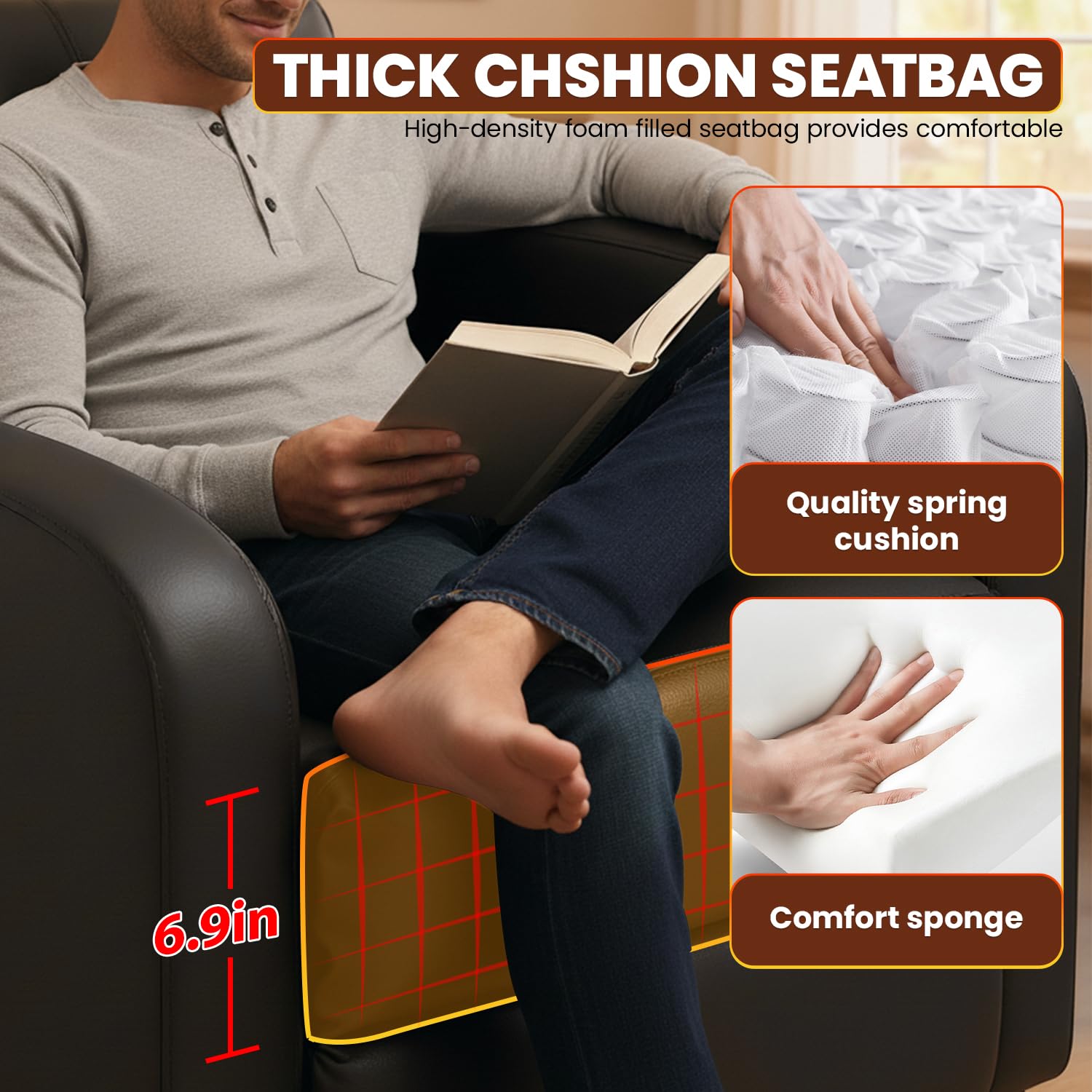 FDW Recliner Sofa Massage Chair Home Theater Seating with Lumbar Support and Padded Backrest for Living Room and Bedroom (Leather, Black)