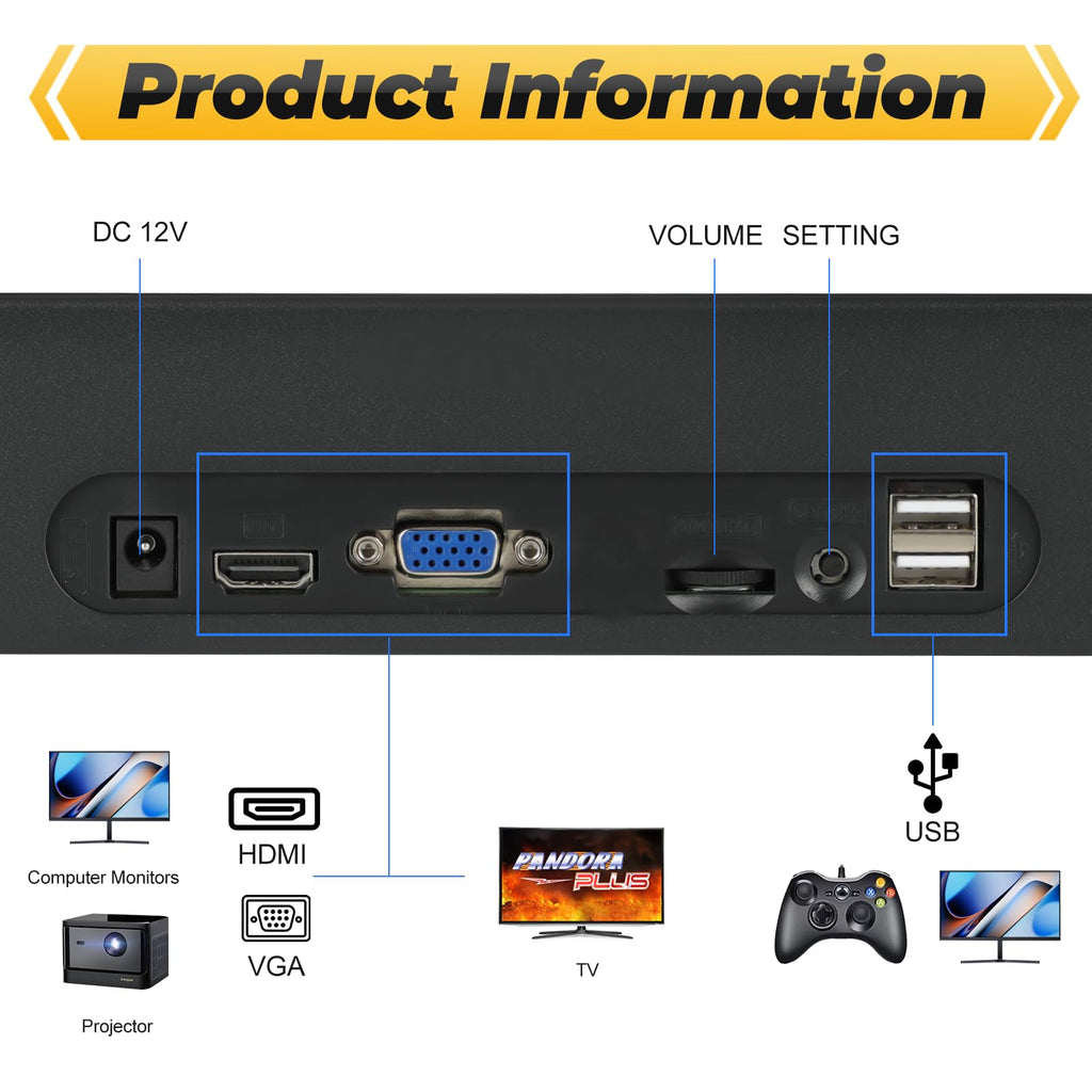 Pandora Box Console 32000 Arcade Games in 1,Retro Game Machine for TV PC Projector, Supports Up to 4 Players, Full HD Output, Search, Save, Hide, Favorites List