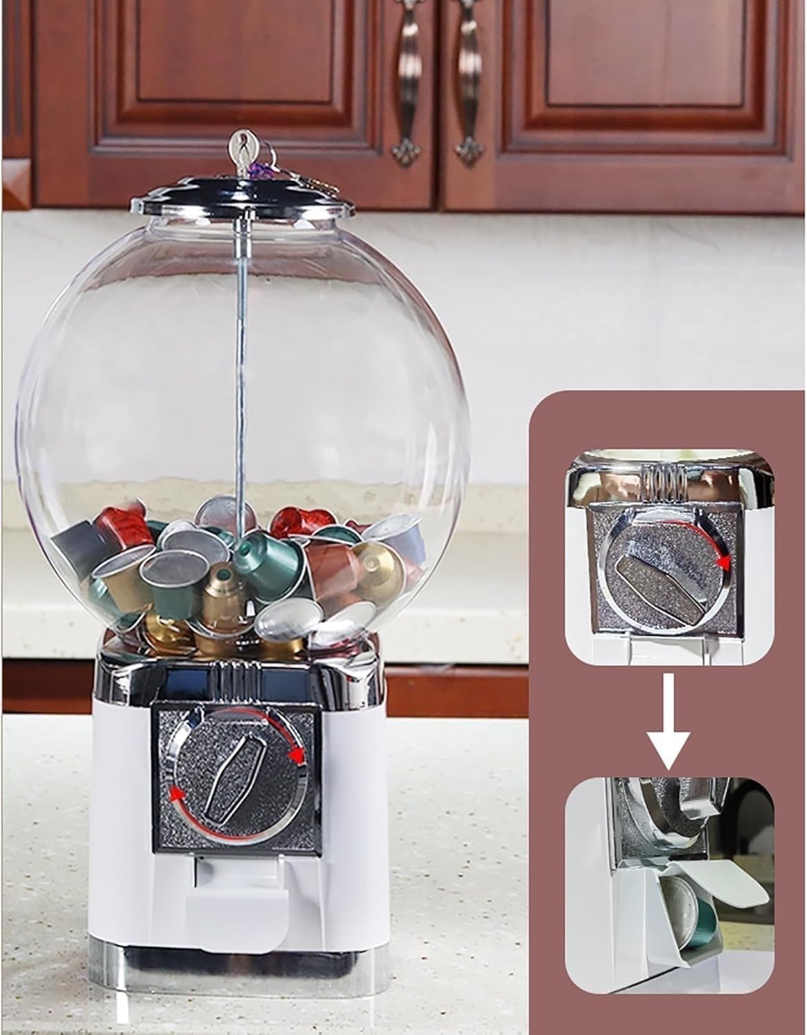 Gumball and Coffee Pod Vending Machine Combo with Candy Dispenser, Coffee Capsule Vending Machine Storage Holder, Twister Ball Dispenser for Retail Store