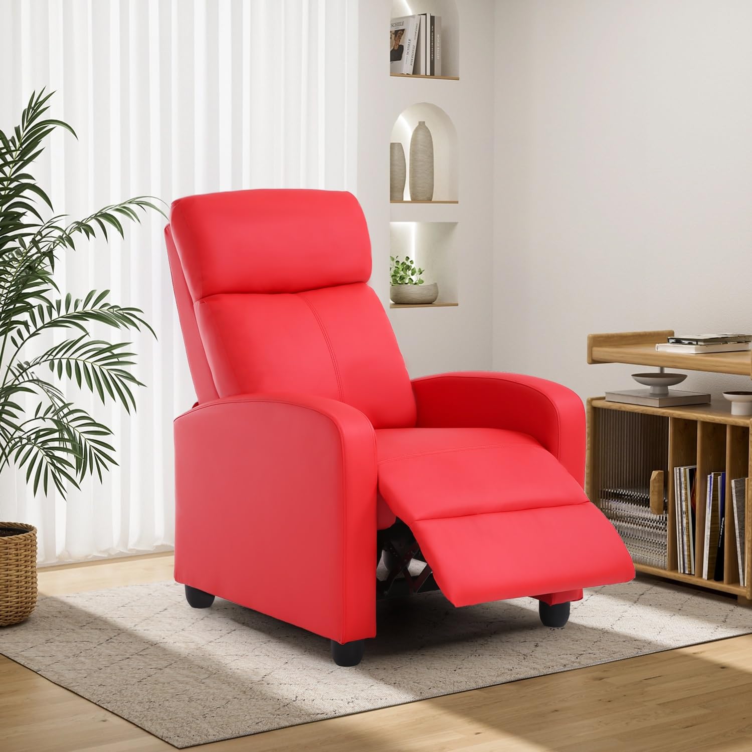 BestMassage | Recliner Chair | with 2 Point Massage Function | Pu Brown | with Lumbar Support, Adjustable Push Back, Footrest & Padded Seat | Easy Assembly | for Living Room, Home Theatre