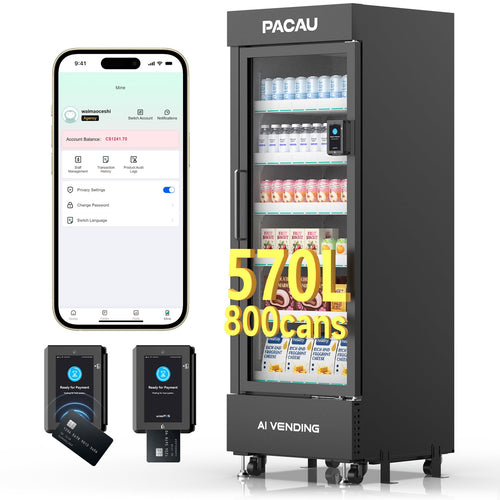 Ai Smart Vending Machine, 800 Bottle Refrigerated Snack and Drink Combo Vending Machine with Vision Recognition, Cashless Card Reader & App Management for Office, School, Gym