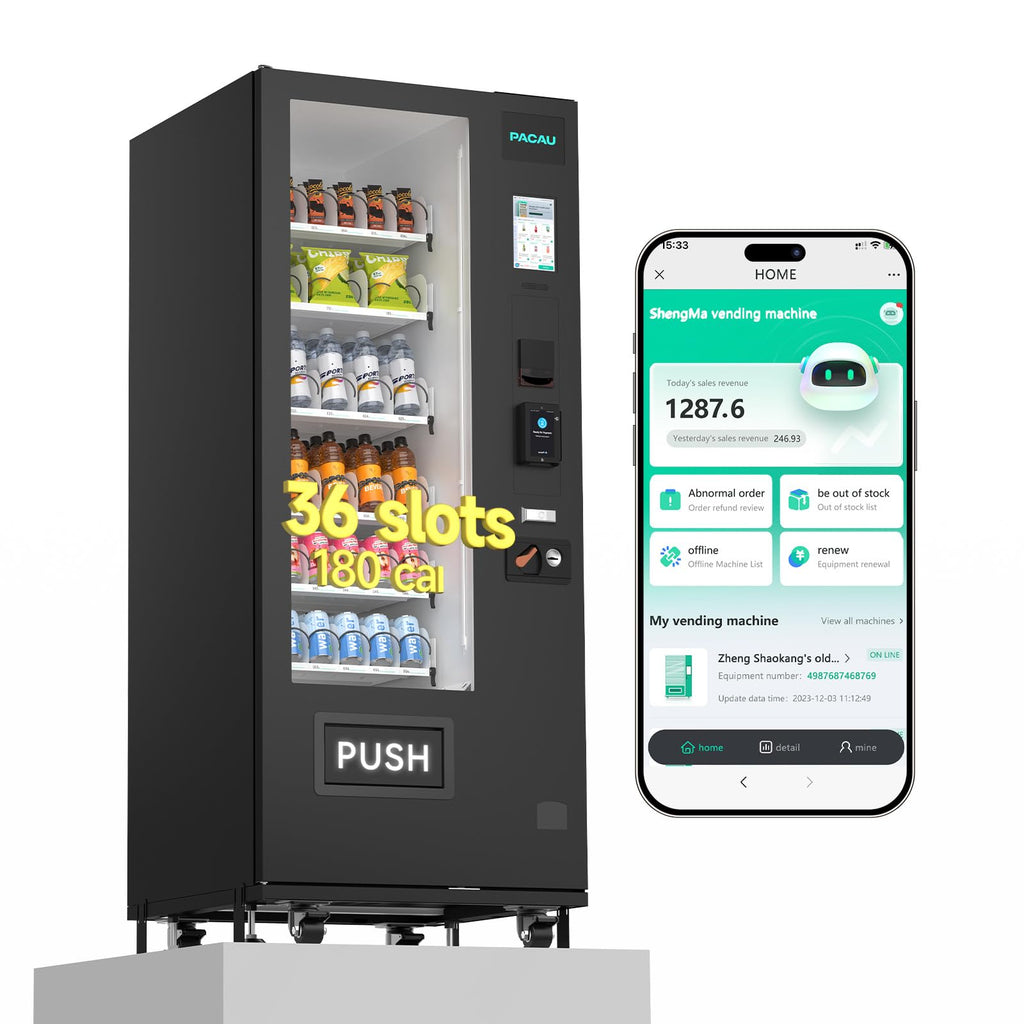Smart Vending Machine, 36-Slot Refrigerated Snack and Beverage Vending Machine for Commercial Use, Automatic Drink and Snack Dispenser for Offices, Gyms, Convenience Stores
