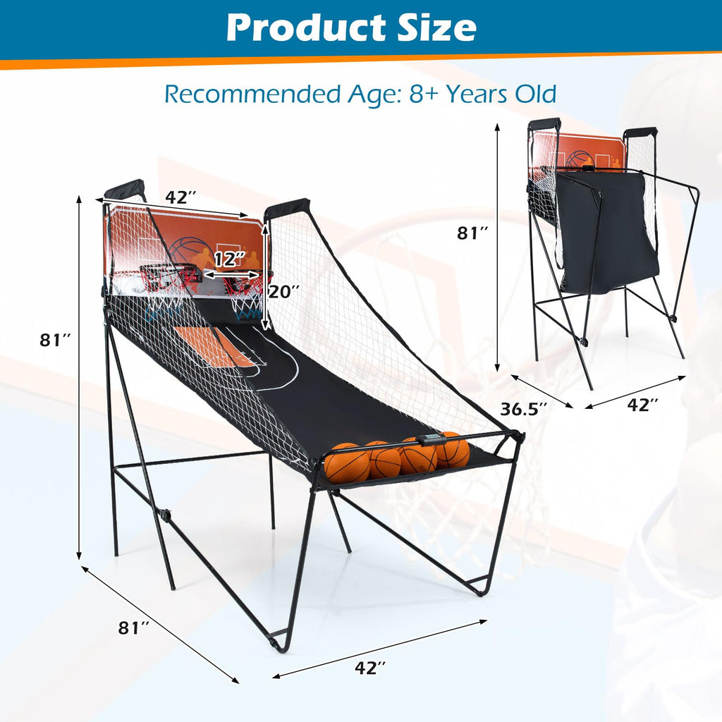 GYMAX Arcade Basketball Game Indoor Foldable with 8 Game Modes, Arcade Sound, 4 Balls and Inflation Pump, Electronic Basketball Games for Home