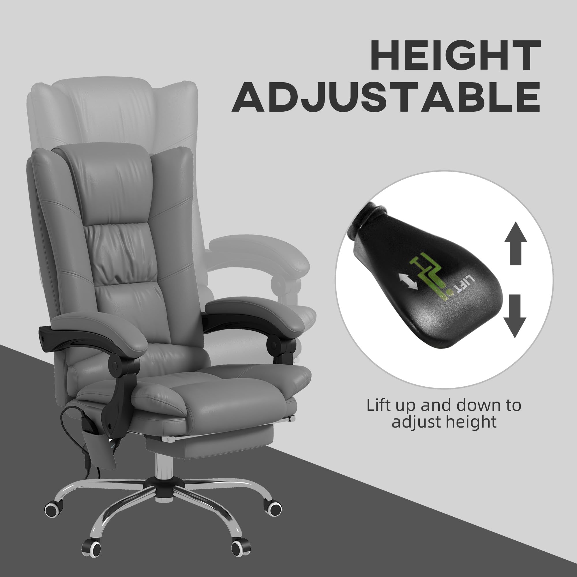 Vinsetto Executive Massage Office Chair with 4 Vibration and Heat, 3 Modes, PU Leather Swivel Chair with Adjustable Height, Reclining Back, and Footrest, Light Brown