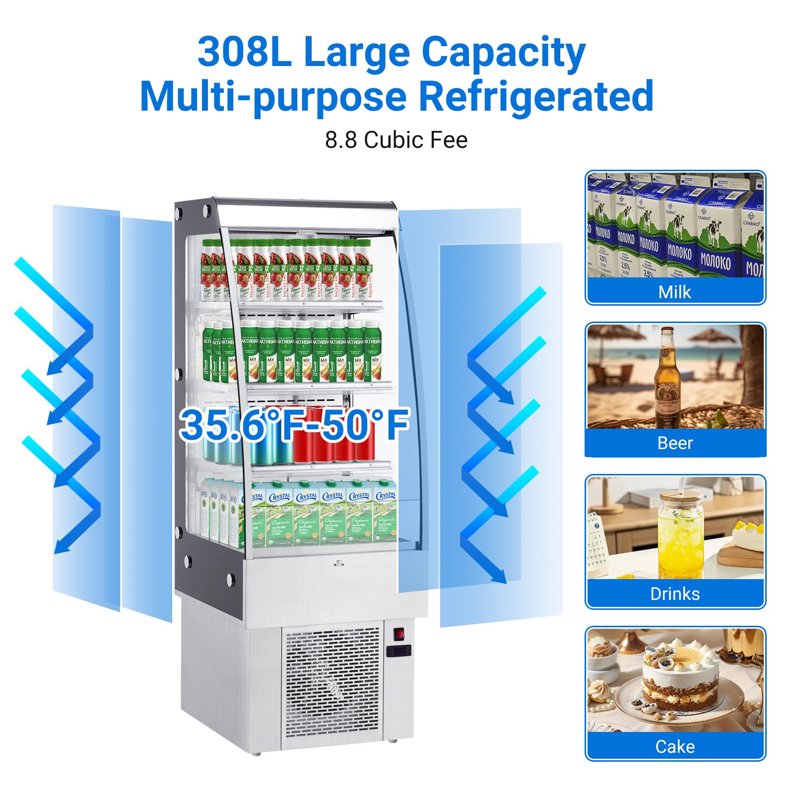 IDEALHOUSE Commercial Refrigerator, Commercial Merchandiser 26.8 Cu Ft Refrigerator, Refrigerator with 2 Glass Door and LED Light, Large Business Cooler for Home Restaurant Grocery Stores