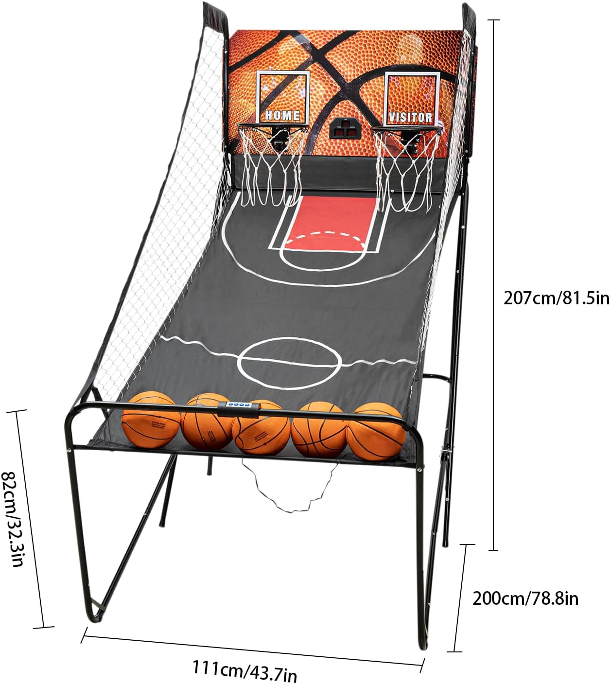 Dual Shot Basketball Arcade Game, Foldable Electronic Basketball Machine with LED Scorer and Timer, 8 Modes 2-Player Includes 5 Balls for Family Game Room Basement