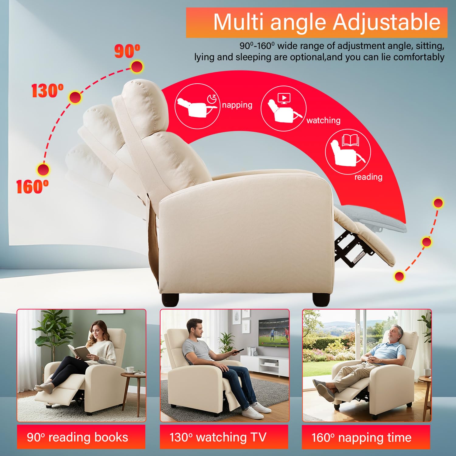 BestMassage | Recliner Chair | with 2 Point Massage Function | Pu Brown | with Lumbar Support, Adjustable Push Back, Footrest & Padded Seat | Easy Assembly | for Living Room, Home Theatre