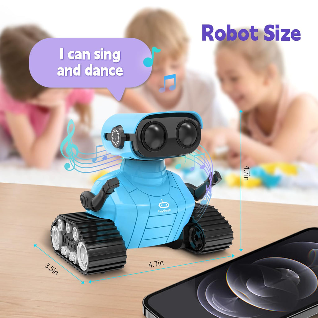 Playsheek Rechargeable Emo Robot with Auto-Demonstration - Remote Control Smart Robot Toy Gift for Kids Age 3+ - Purple