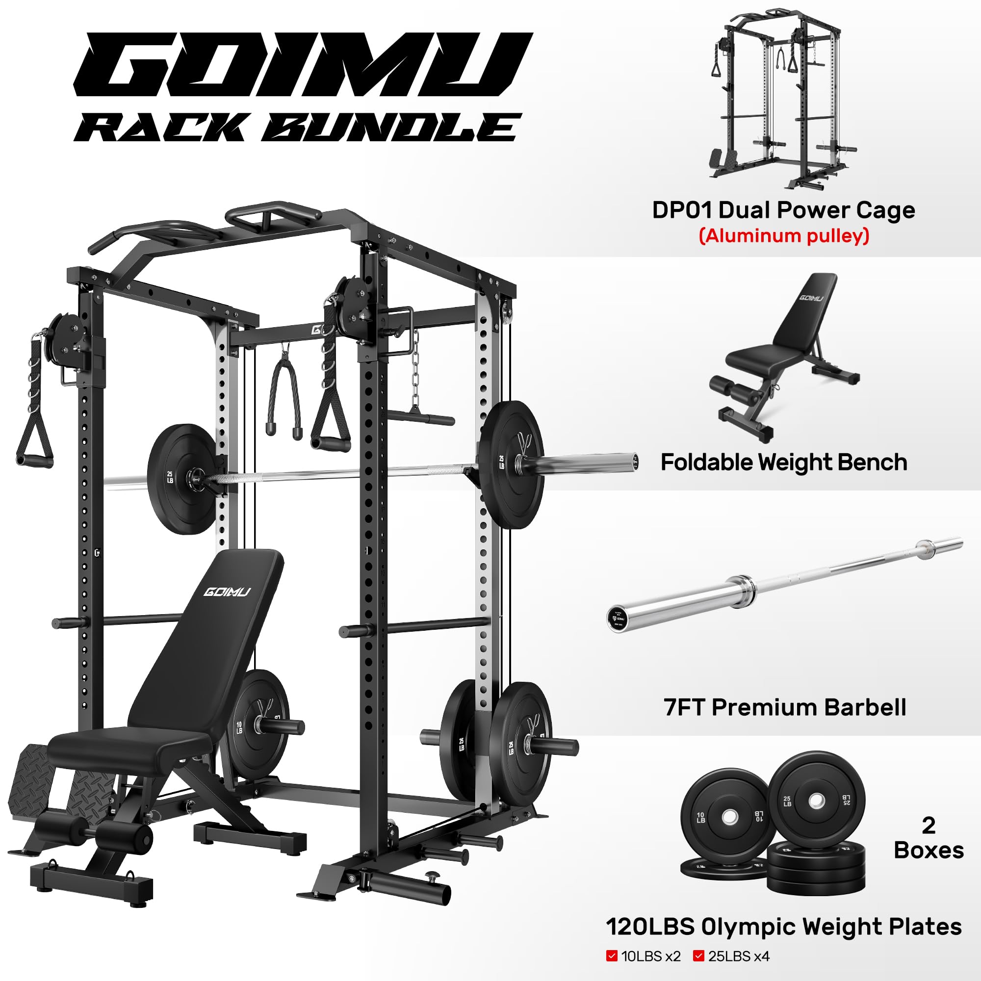 DP01 Power Cage, 2000LBS Squat Rack with with Cable Crossover and Dual Independent Pulley System, Full Cage for Full Body Training, Power Rack with More Training Attachments for Home Gym