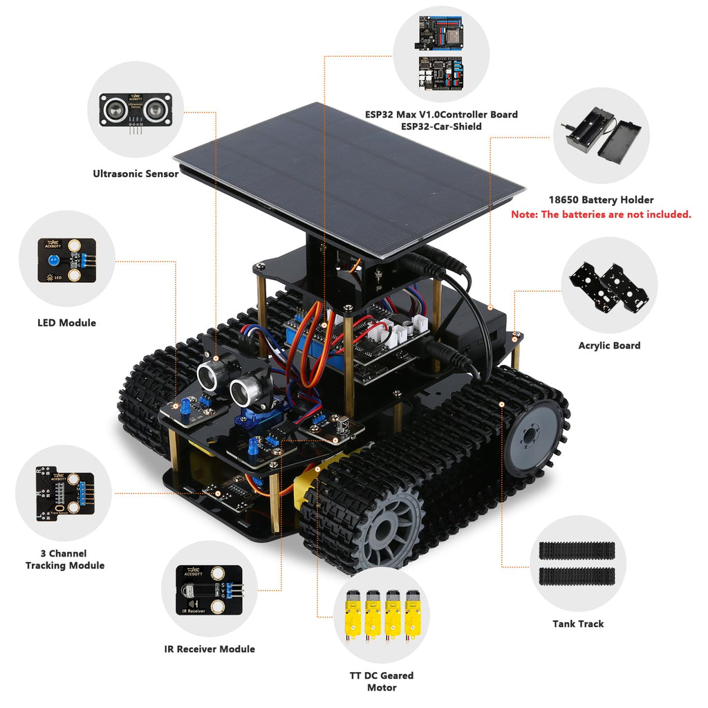 4-in-1 ESP32 Smart Camera Solar Robot Car, 4WD Remote Control Car Robotics Kit for 8-12 12-16+ Kids Teens, Electronics Programming STEM Toy Science Coding Kit Compatible with Arduino/Scratch/Phython