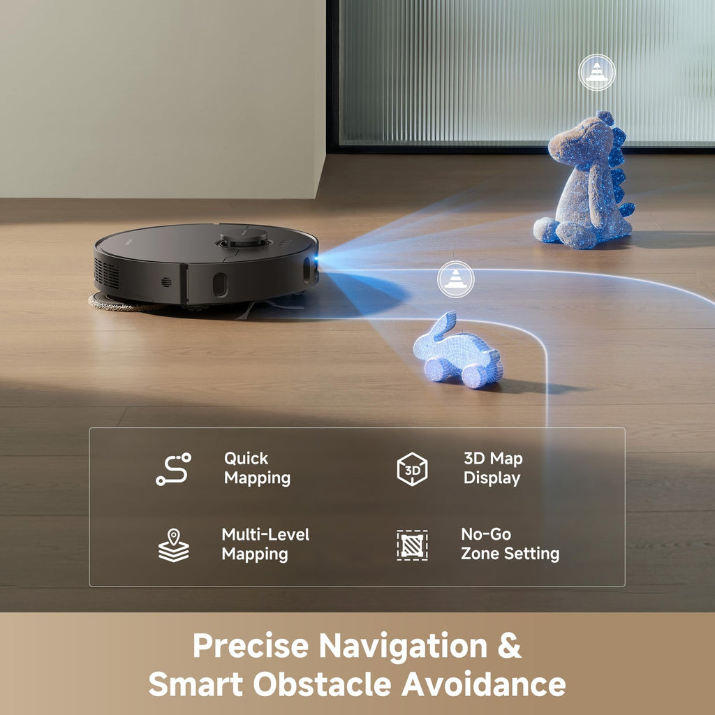 DREAME D30 Ultra CE Robot Vacuum and Mop with Auto Dust Emptying, 25,000Pa Suction, 0.41in Mop Lifting, Multifunctional Base Station, Mop Self-Washing, Smart Obstacle Avoidance, Black
