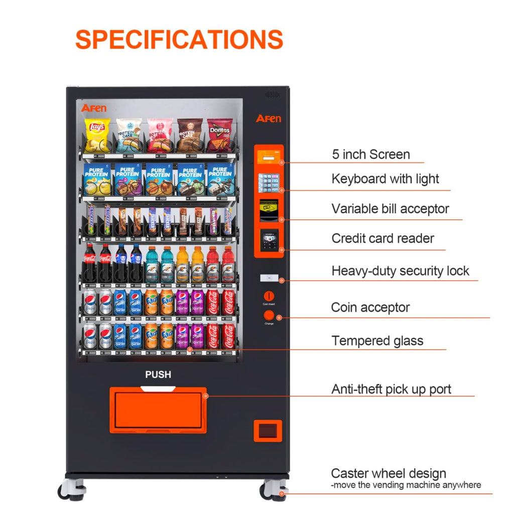 60 Slot Vending Machines for Business, Refrigerated Snack Drink Vending Machine, Commercial Smart Combo Vending Machine with Bill and Coin, Card Reader