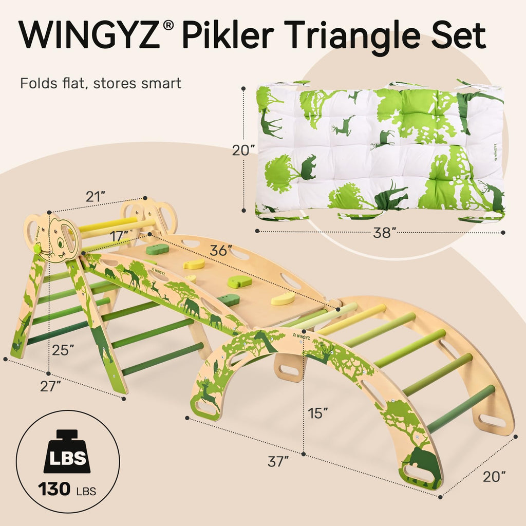 WINGYZ Pikler Triangle Set, Montessori Foldable 8-in-1 Jungle Gym & Reversible Animal Slide, Patent-Protected Climbing Set, Safe 2.35" Gap ASTM F963 Standards for Toddlers 18 Months-5 Years (Rainbow)