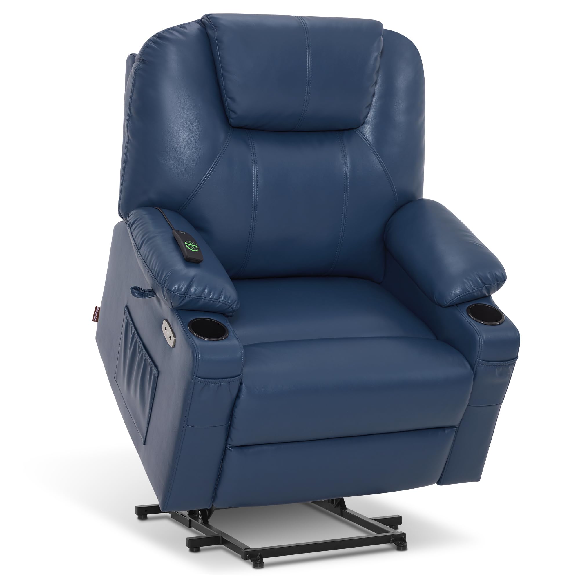 MCombo Electric Power Lift Recliner Chair Sofa with Massage and Heat for Elderly, 3 Positions, 2 Side Pockets, and Cup Holders, USB Ports, Faux Leather 7040 (Grey, Medium)
