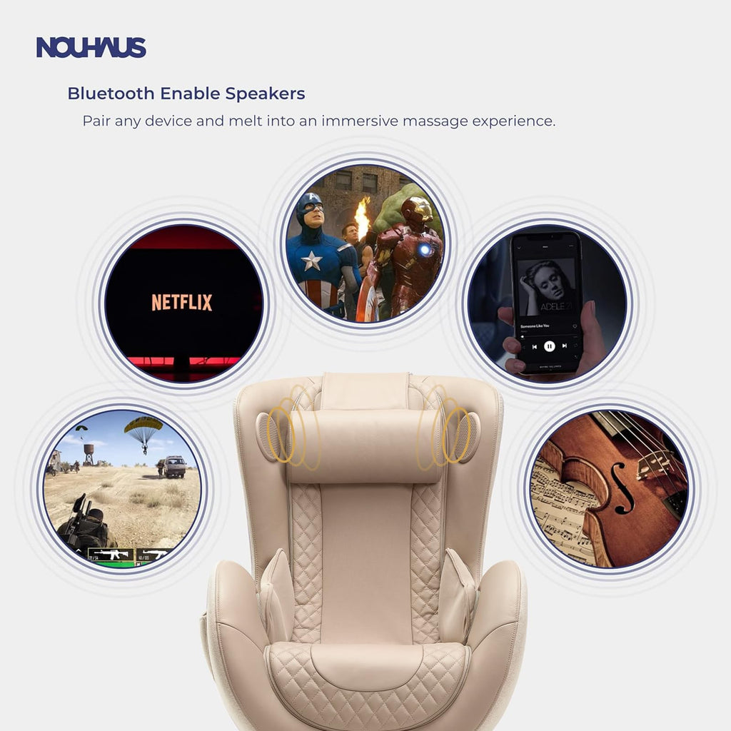 Nouhaus Classic Massage Chair with Ottoman – Caramel Leather Recliner with Percussive Shiatsu Massager, Built-in Speaker & Full Body Spot Massage – Ultimate Comfort for Home & Office