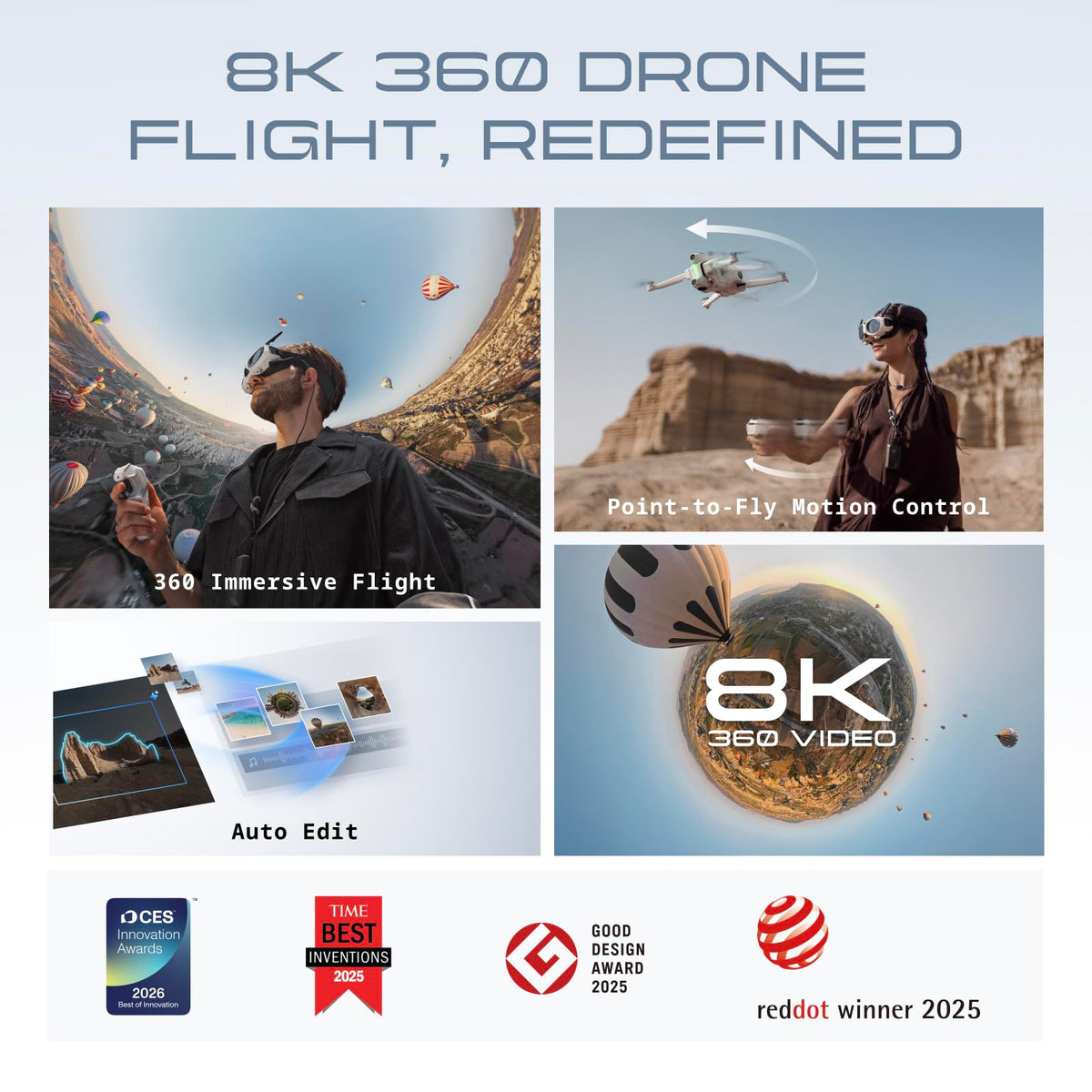 Antigravity A1-360 Drone with Camera 8K, Immersive goggles, Point-to-Fly Motion Control for Adults & Beginners, Obstacle Avoidance, 249g & Foldable, Deep Track, Auto Return, Auto Edit | Camera 8K, Immersive goggles, Point-to-Fly Motion Control, Beginners,