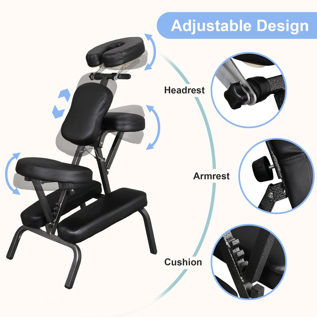 HomGarden Portable Massage Chair Foldable Salon Massage Chair with Adjustable Face Cradle High-Density Cushion Travel Tattoo Spa with Carrying Bag(Black)