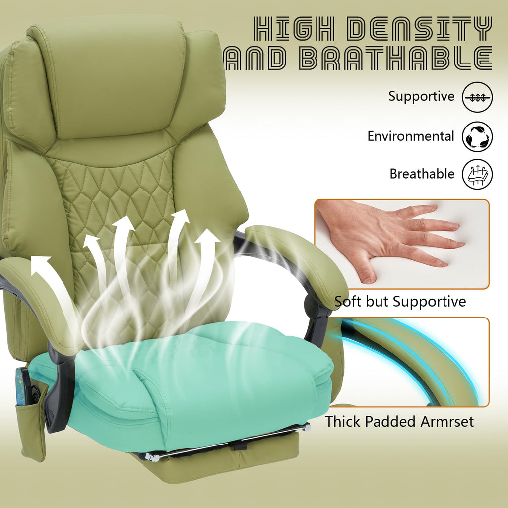 Massage Office Chair with Foot Rest 6 Points Vibration and Heat Home Office Desk Chairs for Heavy People 400lbs Reclining Managerial Chairs Ergonomic Executive Chair (Black)