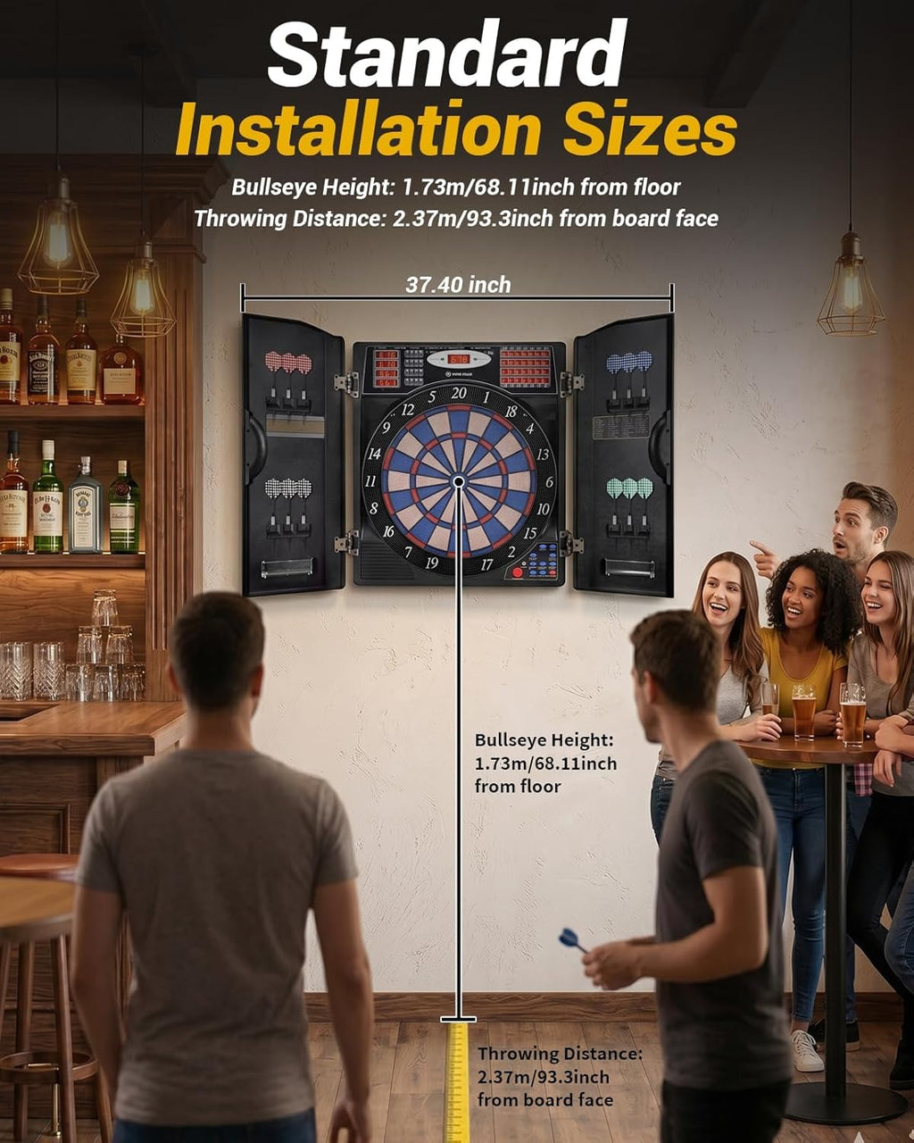 WIN.MAX Electronic Dart Board, Soft Tip Dartboard Cabinet Set for Adults, LED Scoring Dartboard with 38 Games & 211 Variants, Up to 16 Players, 12 Darts+40 Tips, Wall Mount for Bar Game Room Man Cave