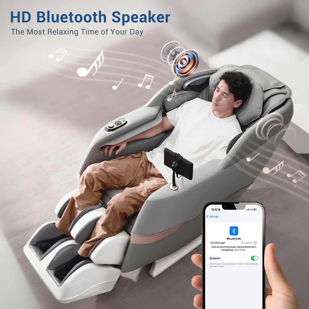 MYNTA Massage Chair Full Body, 170° Flexible SL Track Shiatsu 3D Massage Chairs with Zero Gravity, Bluetooth Speaker, Airbags & Heating, MC1650(Grey)