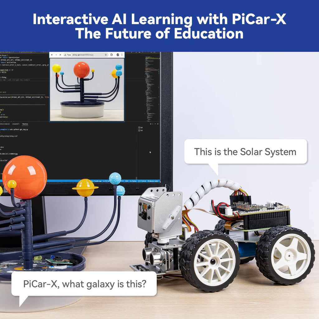 SunFounder Picar-X AI Video Robot Car Kit for Raspberry Pi 5/4/3B+/Zero 2w, LLMs ChatGPT-4o/Gemini/Grok, Voice&Video Recognition, Python, Scratch, Camera, Batterry (RPI NOT Included)