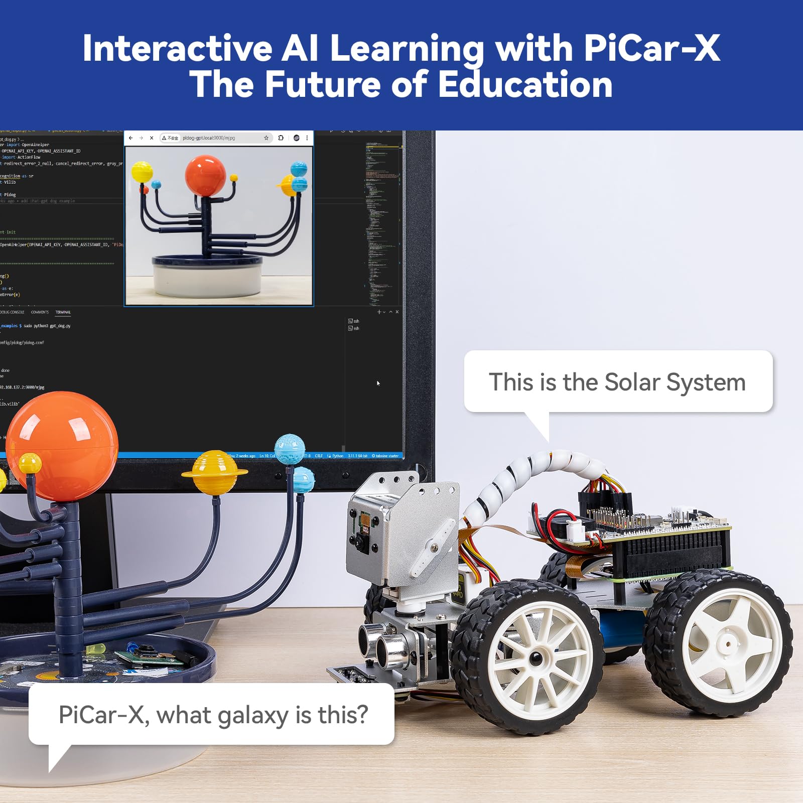 SunFounder Picar-X AI Video Robot Car Kit for Raspberry Pi 5/4/3B+/Zero 2w, LLMs ChatGPT-4o/Gemini/Grok, Voice&Video Recognition, Python, Scratch, Camera, Batterry (RPI NOT Included)